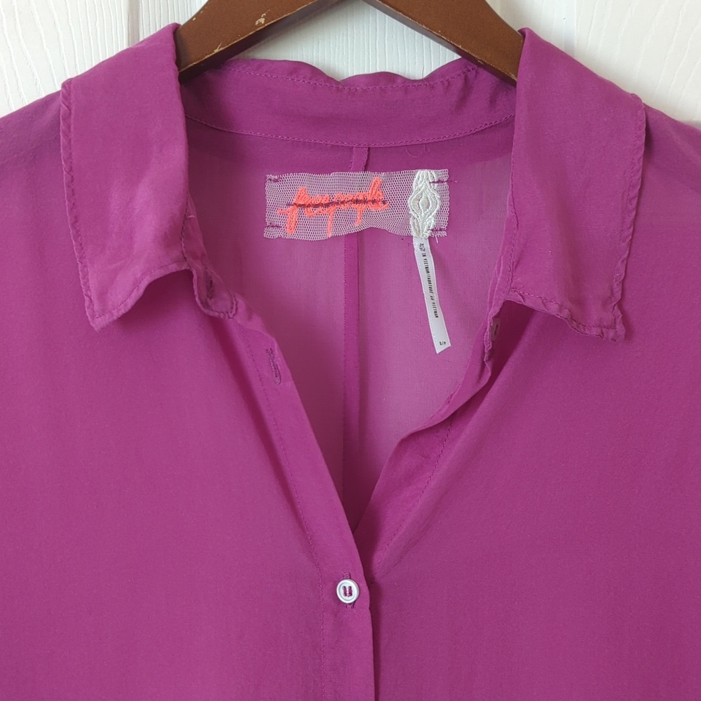 Free People Renata 100% Silk Sheer Long Sleeve Button Down Tunic Lush Viola S - Picture 2 of 13